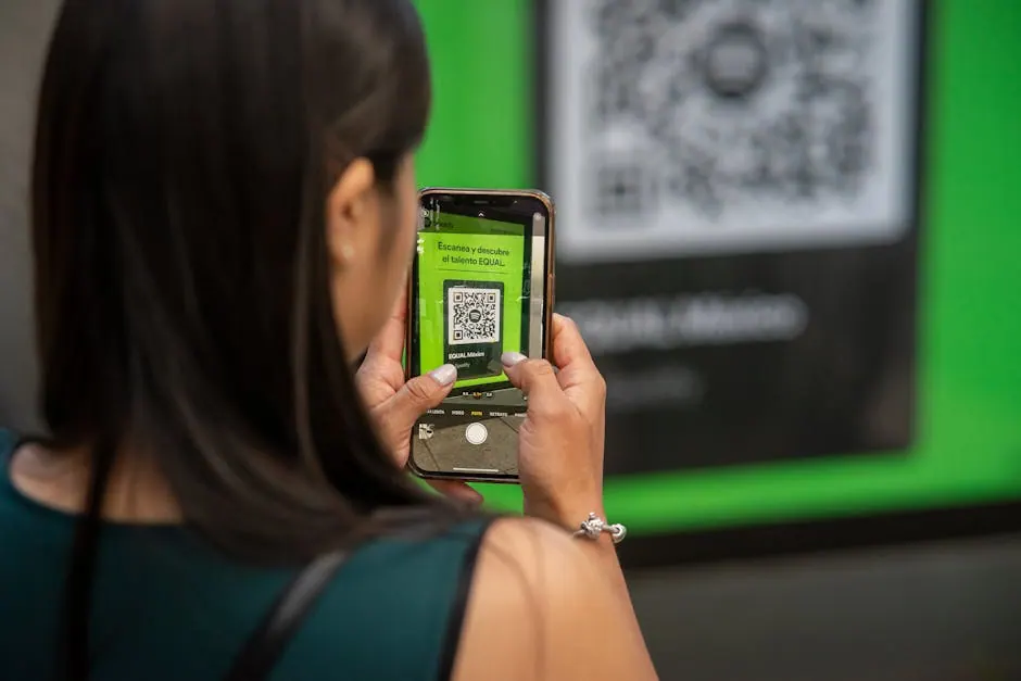 Een gast scant een QR-code op een restauranttafel met haar telefoon